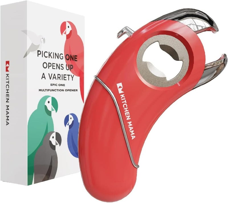 Kitchen Mama Epic One Multifunction Opener: Magnetic Bottle Opener, Beer Soda Opener, Effortless Jar Lid Opener for Seniors and Elderly with weak Hands and Arthritis, Essential Kitchen Gadget (Red) - Image 1